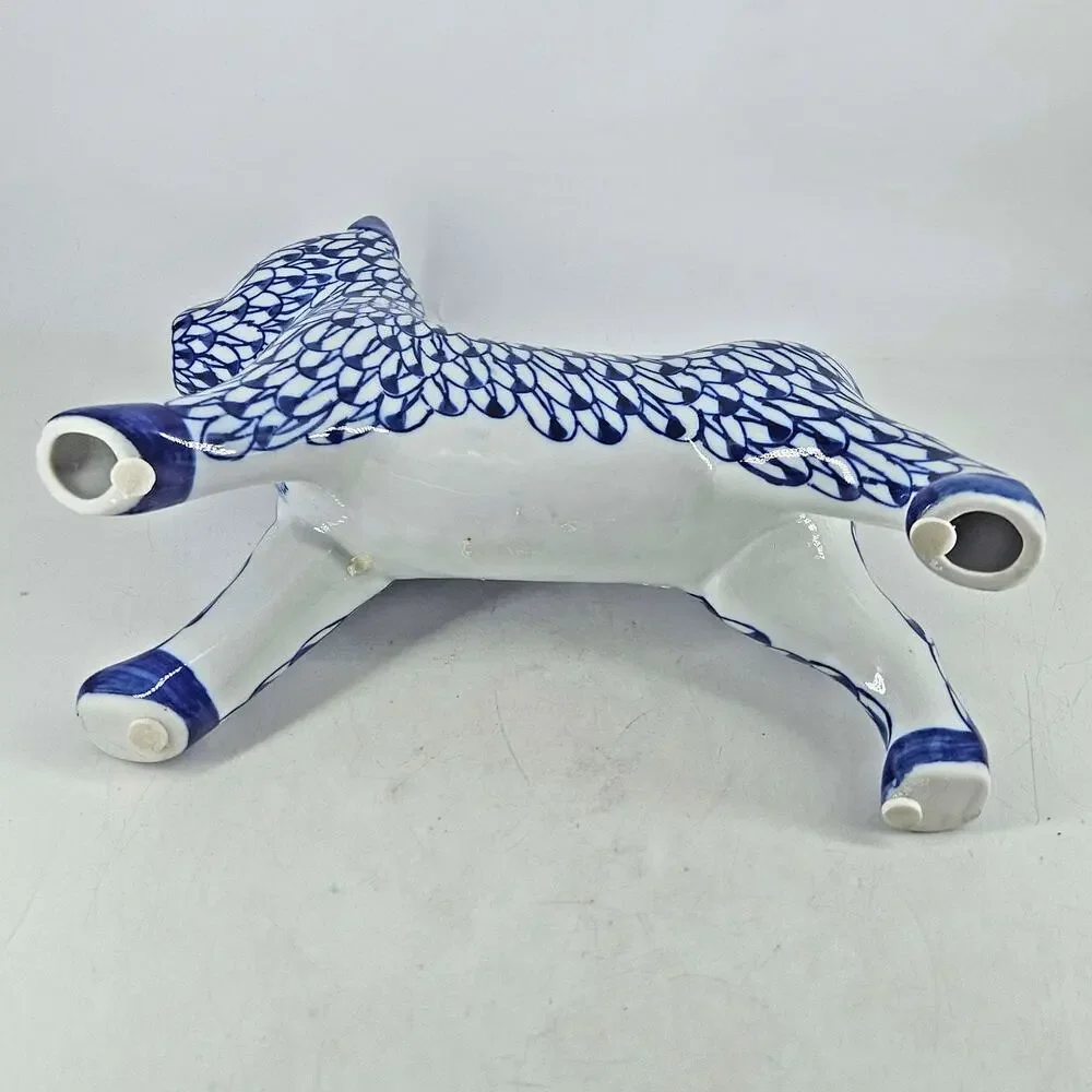 Vintage style White and Blue dog Statue Figurine Hand Painted Ceramic Decor